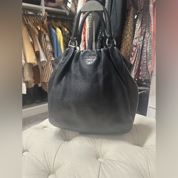 Prada Cervo Black Leather Hobo Bag with Dual Handles - Picture 2 of 14